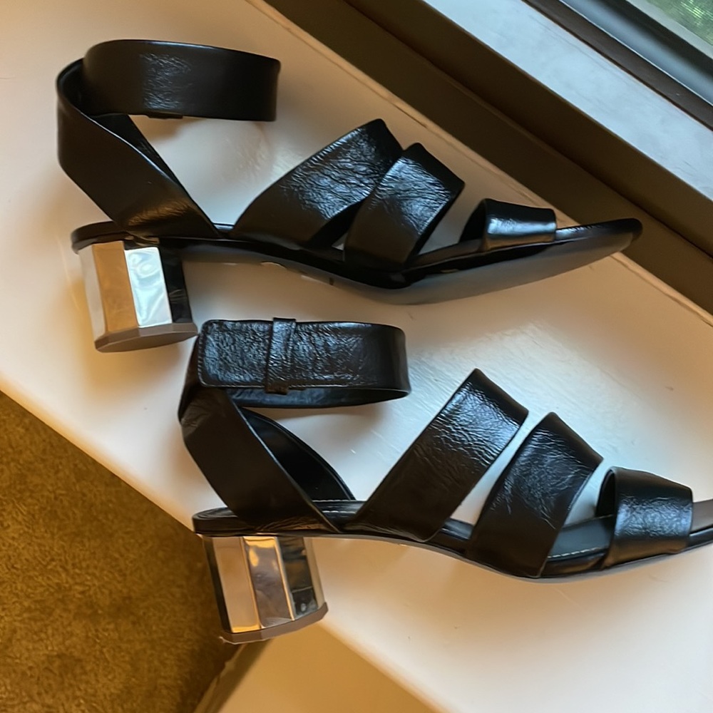 Proenza Schouler Women’s Black Sandals with Block Silver Heel Size 40 - Picture 6 of 11